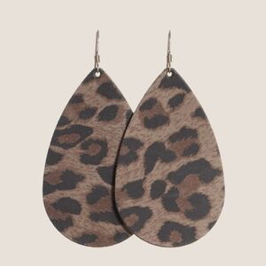 Nickel & Suede Fierce Leopard Teardrops Leather Earrings size Medium